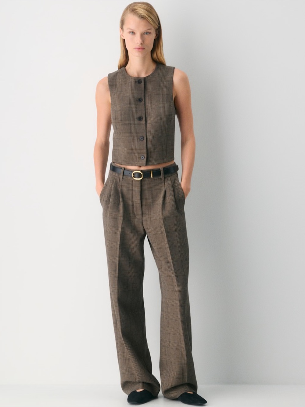 Aritzia The Effortless Pant in Tyson Check Brown/Taupe size 00 NWT NEW